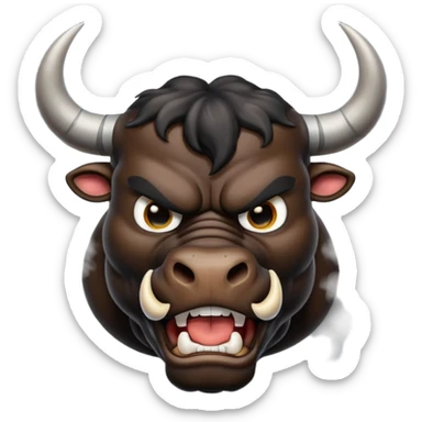 Emoji of an angry black powerful bull with steam coming out of its nose sticker