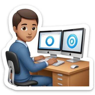 create an isometric of someone busy working on a computer, the screen should show a portal and in office environment sticker
