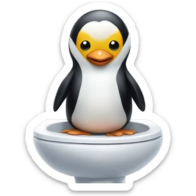 Penguin on a toilet with "Kago" description sticker