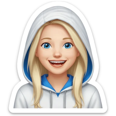 Laughing-long-straight-medium-hair-blue-eyes-white-hooded-sweatshirt sticker