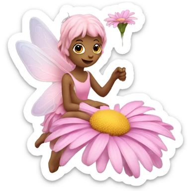 small pink fairy on a daisy flower sticker