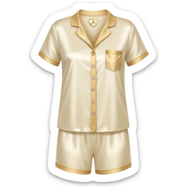 Light cream silk pyjamas set with a little diamond on the pocket golden sticker
