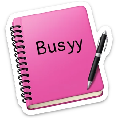 big  pink book and note pen add on it the word BUSY in bold black sticker