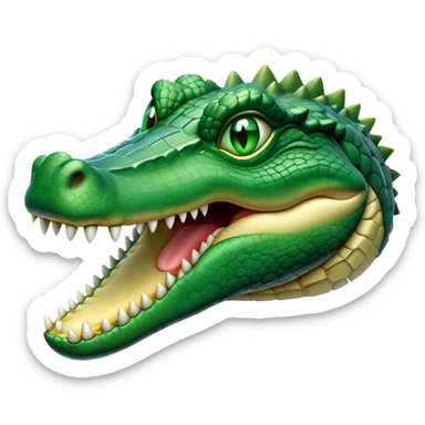 cinematic-noble-crocodile-portrait-emoji,-poised-and-regal,-with-a-powerful,-elongated-build-and-a-rugged,-scaly-emerald-green-hide,-piercing-cold-eyes,-simplified-yet-sharp-and-sophisticated-features,-highly-detailed,-glowing, head held high sticker