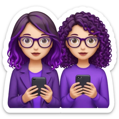 You can create two girls enjoying a concert, one brunette with purple highlights straight hair , the other brunette with curly hair and glasses. With purple lights around them.   sticker
