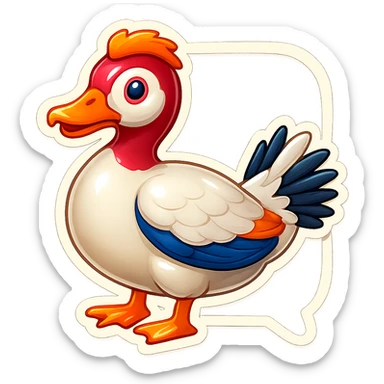 Make this Muscovy Duck look like an instant message emoji, with a subtle chat bubble outline and a slight drop shadow, keeping the background transparent. sticker