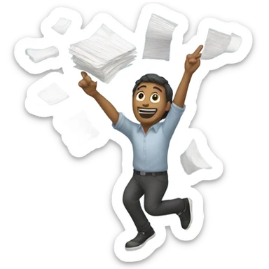 Someone throwing a bunch of papers up into the air sticker