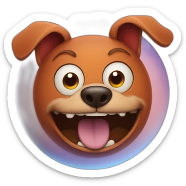 planet Mars with a cartoon grinning dog face with big eyes sticker