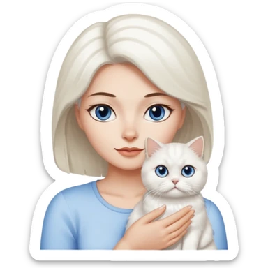 Woman holding a white Persian cat with one blue and one brown eye  sticker
