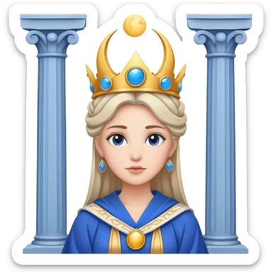 High Priestess tarot card with moon crown, blue robes, and pillars sticker