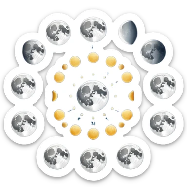 lunar month cycle showing different moon phases from new moon to full moon sticker