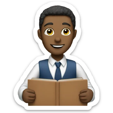 a man in school uniform collects a bunch of books and runs sticker