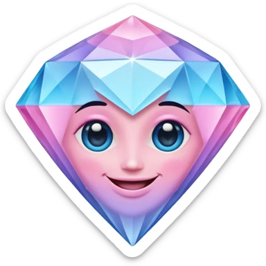 A cheerful diamond logo with a black outline and a smiling face, set against a pastel gradient of pink, blue, and lavender. Smaller diamonds surround it, forming a larger diamond pattern. Playful yet sleek, perfect for branding, digital media, without a face sticker