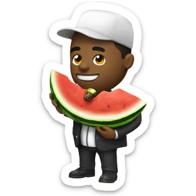emoji of a gangster man eating a watermelon and chicken leg sticker