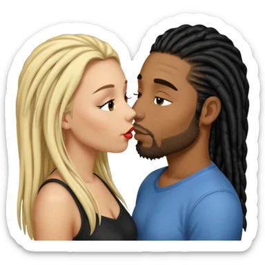 emoticon bacio tra coppia donna capelli neri con dread e uomo biondo sticker
