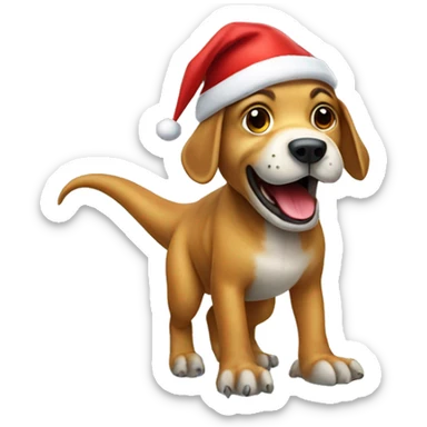 Dog in a Santa hat riding a dinosaur sticker