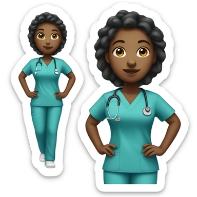 Black girl full body turned left in scrubs uniform without stethoscope  sticker