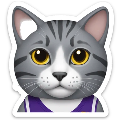 Grey Cat wearing lakers jersey  sticker