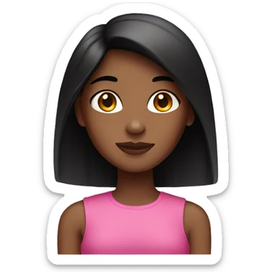 Brown skin girl with straight black hair in pink sticker