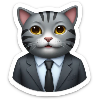 Striped dark grey cat wearing a suit sticker