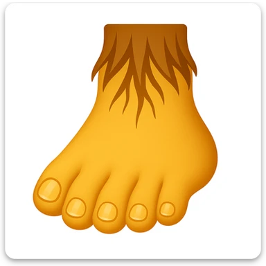 Create a single foot emoji that looks exactly like one of the feet in the reference image. Use classic emoji style with yellow color, matching the same shape and details of the foot in the reference. Add a subtle highlight to the toes. sticker