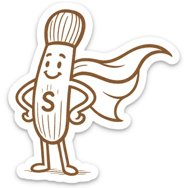create a version of this character but as a paintbrush instead of a hotdog sticker