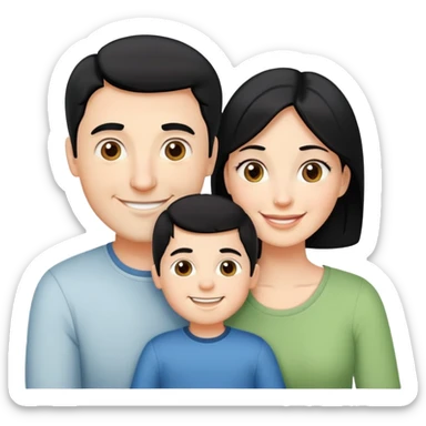 happy white family with husband with black hair, wife and one son smiling together sticker