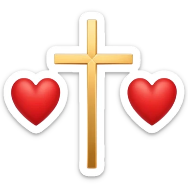 Two red  hearts connected by one simple gold cross  sticker