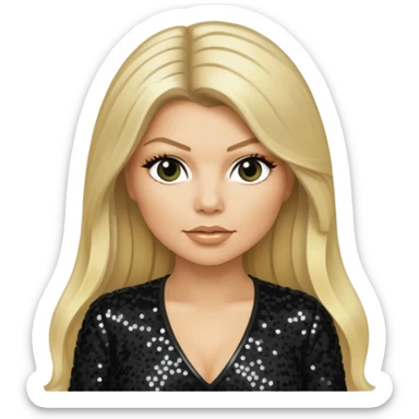 Fergie with light skin, long blonde hair, black sequin outfit sticker