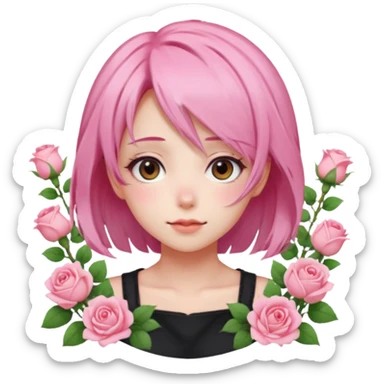 Gorgeous pastel pink anime lady roses with blushy cheeks sticker