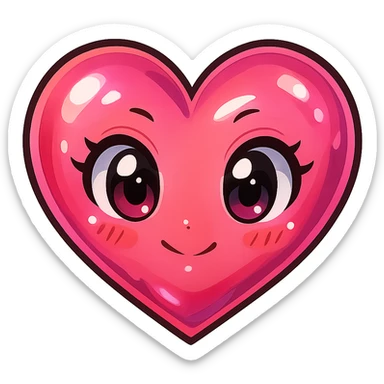 stylized anime heart with big eyes, glossy finish, vibrant pink sticker