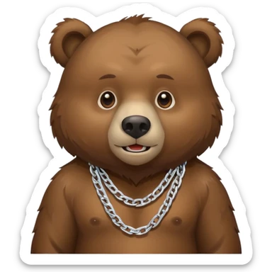 cute Russian grizzly bear wearing a silver rapper chain sticker