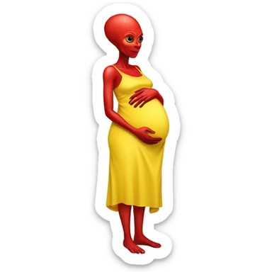 Pregnant red alien woman, full body in jellow  dress sticker