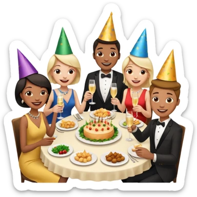 group of people talking at dinner table sticker