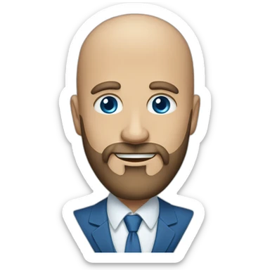 blue-eyed full smile aching bald man with a long beard in a blue suit sticker