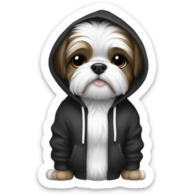 Black and white shitzu wearing hoodie sticker