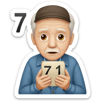 generate iphone emoji of a old gguy hold '7' and '11' numbers on hands scaried sticker