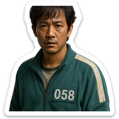 Squid Game Season 2, individual character, clear depiction, new unique main character, detailed, realistic, no specific art style sticker
