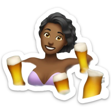 Woman in hot tub with beer sticker