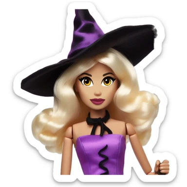 photogenic silkstone Barbie witches enchanted TV series floating gently on broomsticks sticker