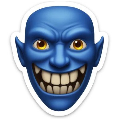 blue demon with a creepy smile sticker