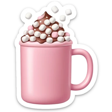 hot chocolate in a pink mug with mini marshmallows floating on top sticker