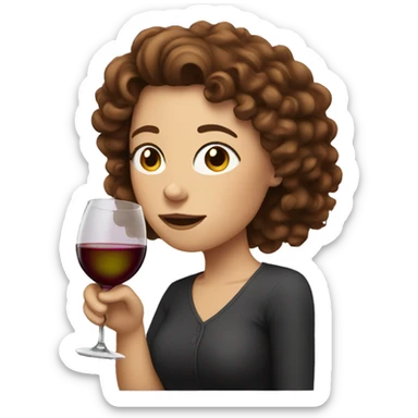 White Woman with curly brown hair drinking wine sticker
