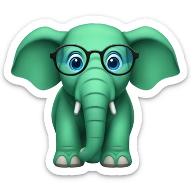 A green elephant with cientist blue glasses  sticker