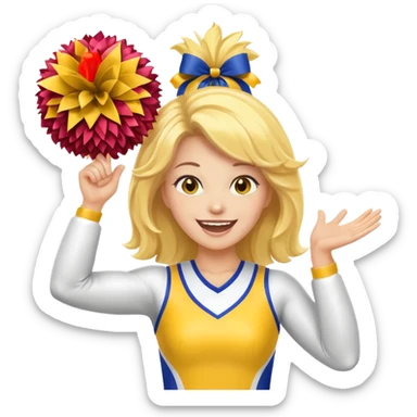 football cheerleader, hold a big cheering pom, yellow and twinkle sticker