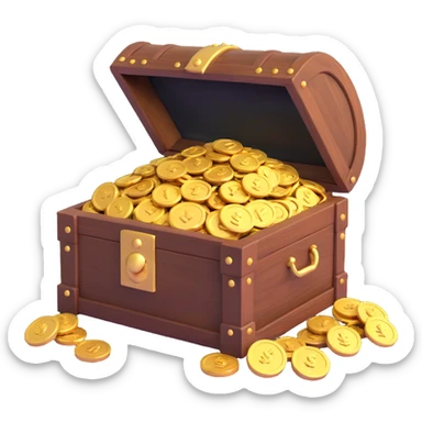 wooden treasure chest overflowing with gold coins sticker