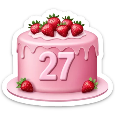 Pink cake with strawberries and 27 on it  sticker