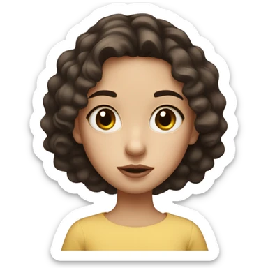 girl with white spots around her eyes, dark brown hair, brown big eyes and lips sticker