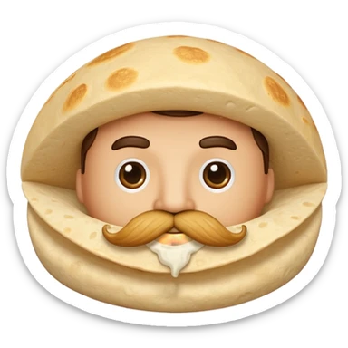 a fresh flour tortilla with a  mustache sticker