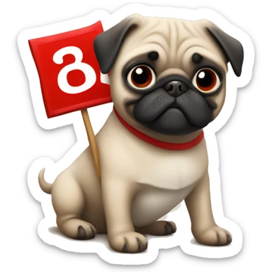 Pug holding a sign with a large red W on it  sticker
